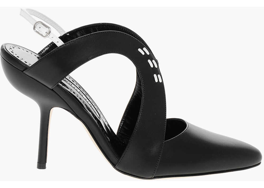 Pantofi stiletto Manolo Blahnik Leather Jijara Slingbacks With Contrasting Details 10Cm Black Femei (BM 18953620) 3