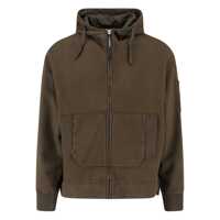 Pulovere Green Sweatshirt With Logo Plaque On The Sleeve And Google Detail On The Hood In Cotton Man Barbati
