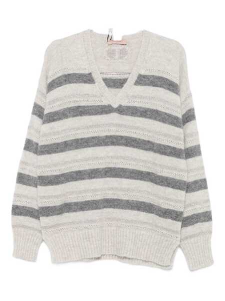Pulovere TWINSET Twinset Striped V-Neck Sweater GREY Femei (BM 18955509) 1