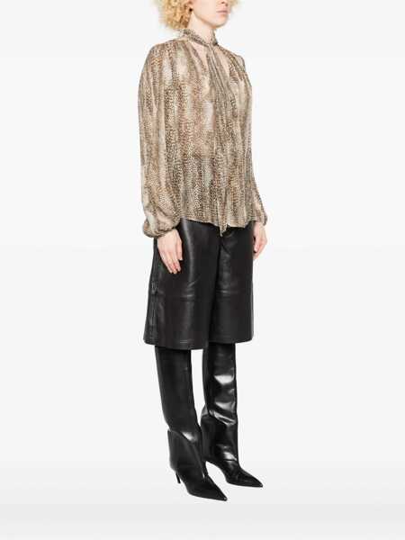 Bluze TWINSET Twinset Blouse With Lavallire Collar And Animal Print BROWN Femei (BM 18955524) 3