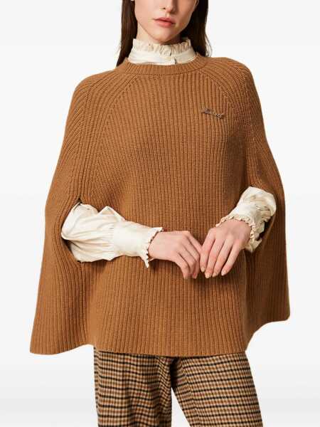 Paltoane TWINSET Twinset Camel Logo Cape Beige Femei (BM 18955545) 3