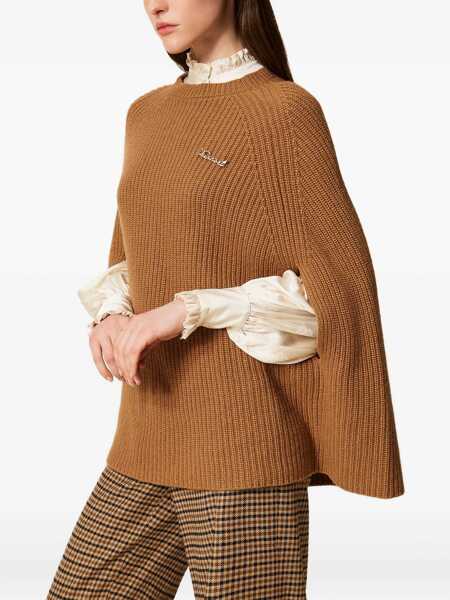 Paltoane TWINSET Twinset Camel Logo Cape Beige Femei (BM 18955545) 4