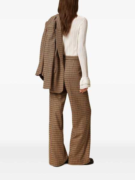 Pantaloni casual TWINSET Twinset Wide-Leg Checked Trousers CAMMELLO E NERO Femei (BM 18955548) 4