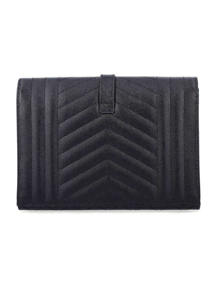 Genti de mana Saint Laurent Saint Laurent Envelope Flap Pouch In Mix Matelass Grain De Poudre Leather Black Femei (BM 18955944) 3