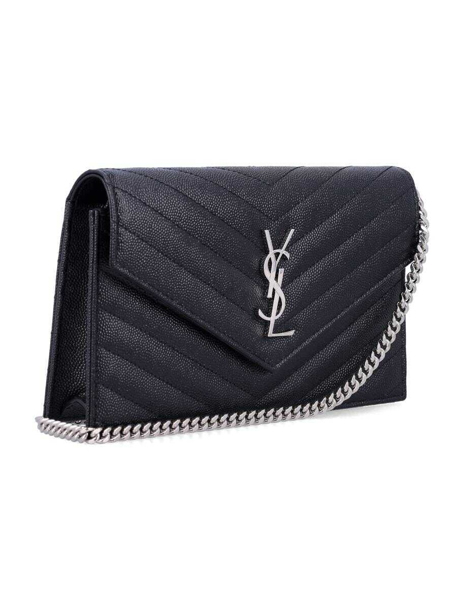 Portofele Saint Laurent Saint Laurent Cassandre Envelope Chain Wallet In Grain De Poudre Leather Black Femei (BM 18955971) 2