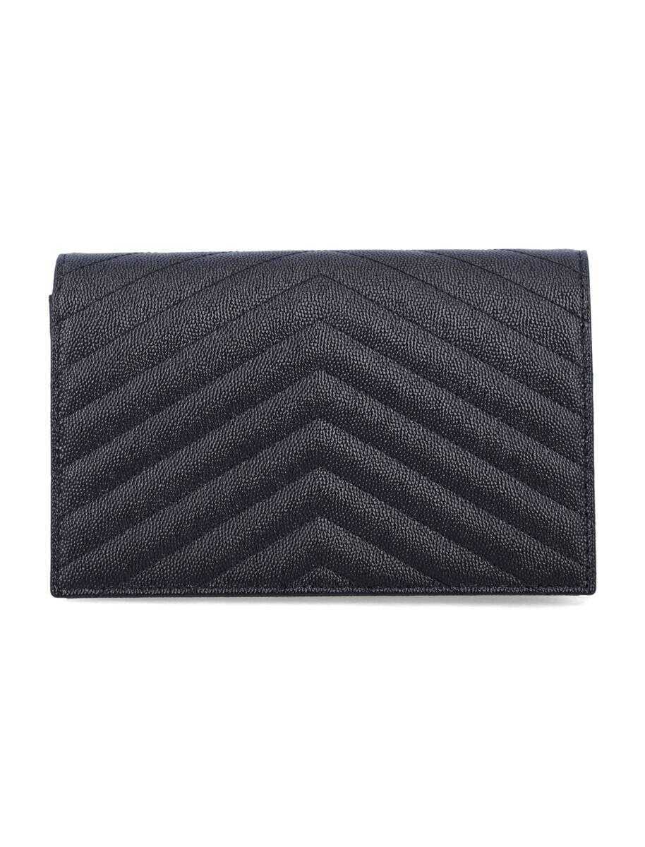 Portofele Saint Laurent Saint Laurent Cassandre Envelope Chain Wallet In Grain De Poudre Leather Black Femei (BM 18955971) 3