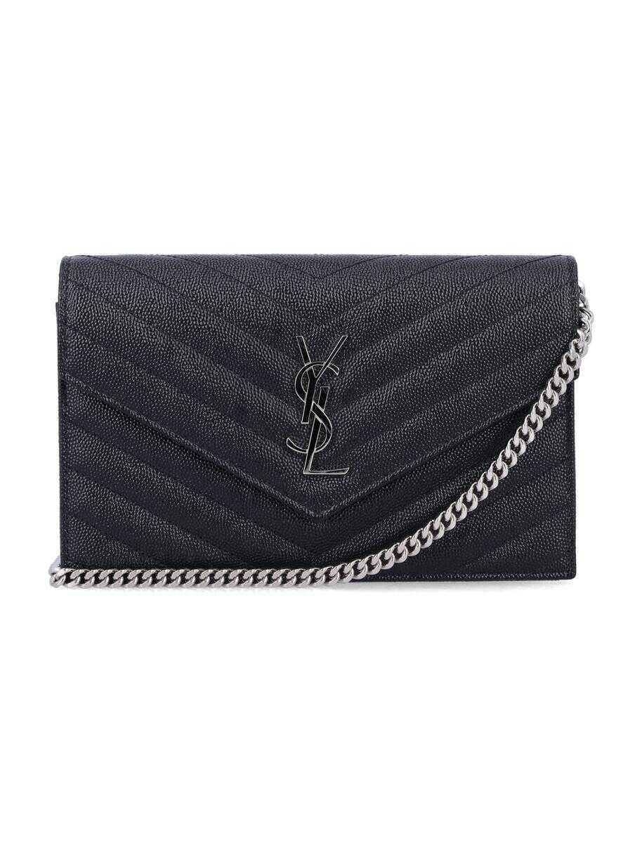 Portofele Saint Laurent Saint Laurent Cassandre Envelope Chain Wallet In Grain De Poudre Leather Black Femei (BM 18955971) 1