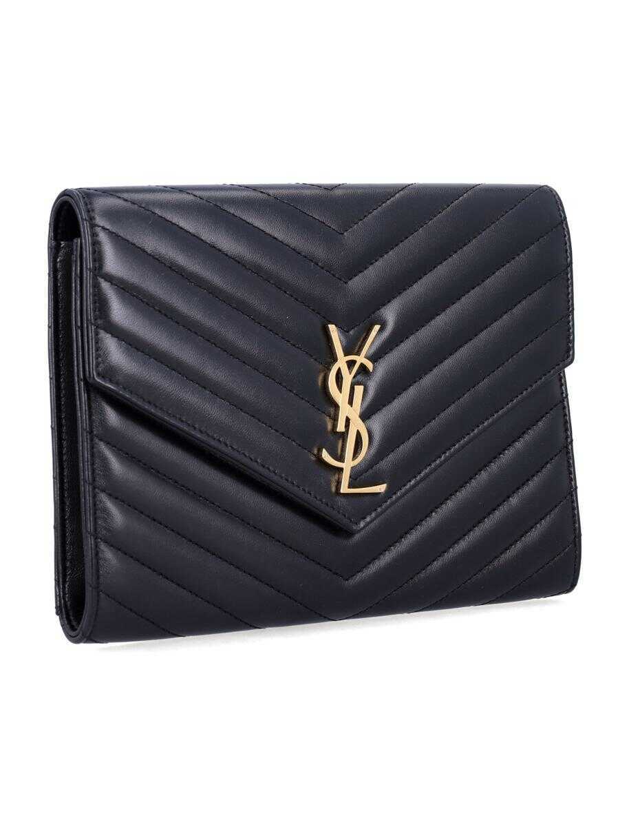 Genti de mana Saint Laurent Saint Laurent Cassandre Matelass Flap Pouch In Quilted Lambskin Black Femei (BM 18955974) 2