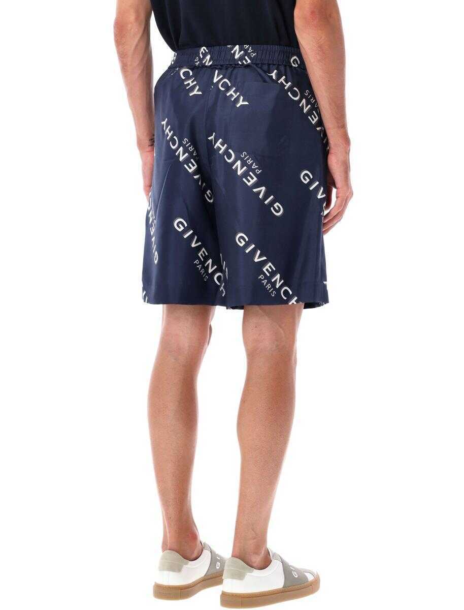 Pantaloni Givenchy Givenchy Navy Silk Bermuda Shorts With  All-Over Print NAVY Barbati (BM 18956046) 2