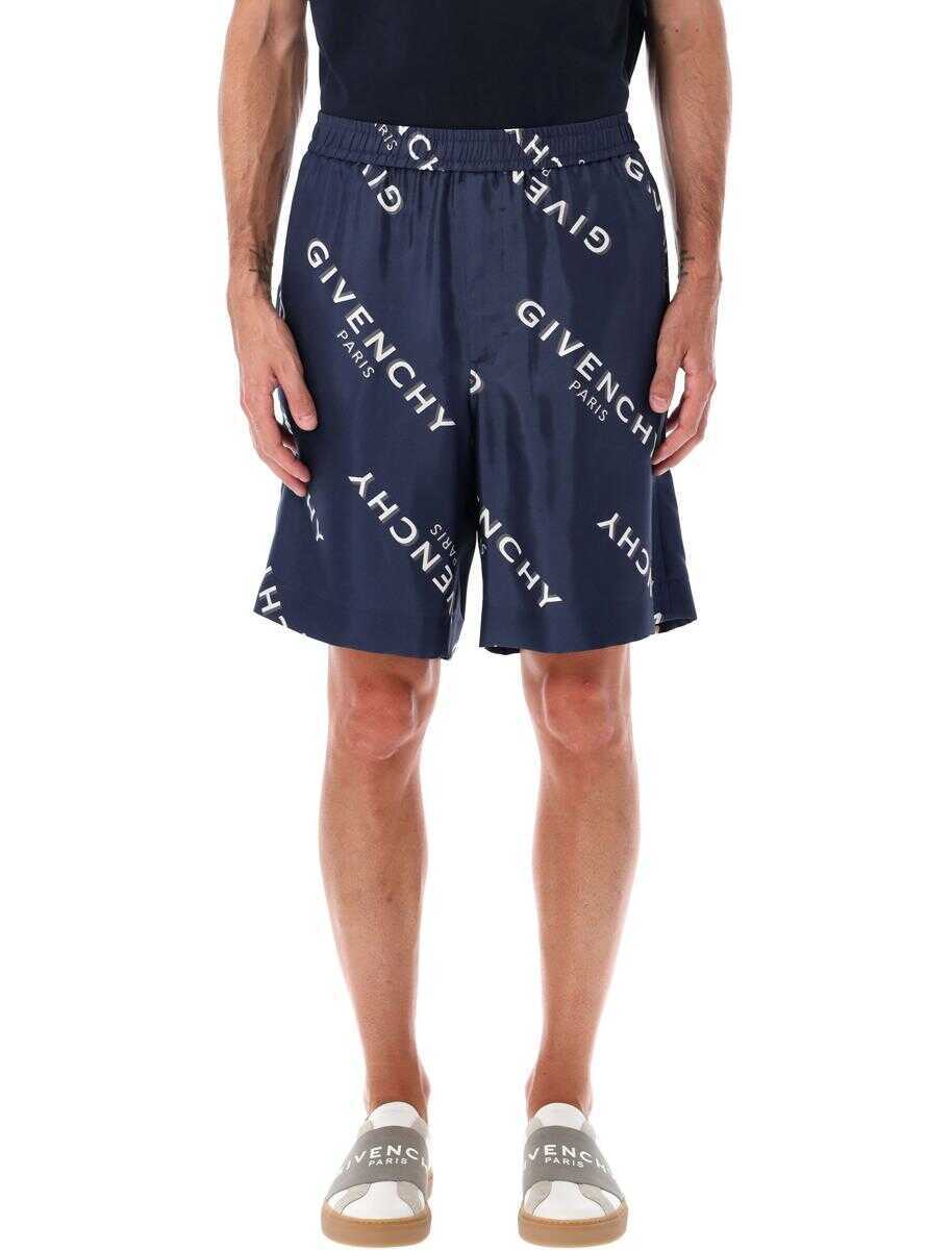 Pantaloni Givenchy Givenchy Navy Silk Bermuda Shorts With  All-Over Print NAVY Barbati (BM 18956046) 1