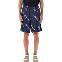Pantaloni Givenchy Givenchy Navy Silk Bermuda Shorts With  All-Over Print