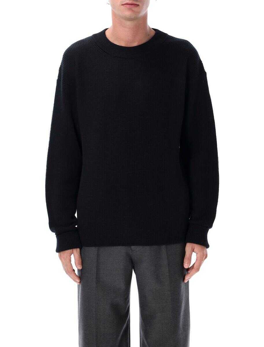 Pulovere LEMAIRE Lemaire Boxy Round Neck Sweater In Ribbed Virgin Wool Black Barbati (BM 18956610) 1
