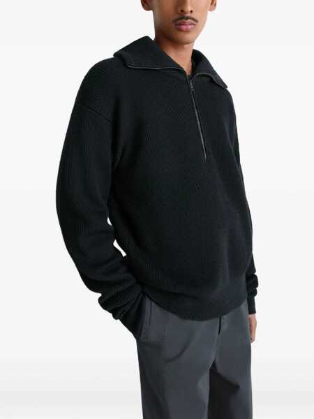 Pulovere LEMAIRE Lemaire Half Zip Sweater In Ribbed Virgin Wool Black Barbati (BM 18956613) 3