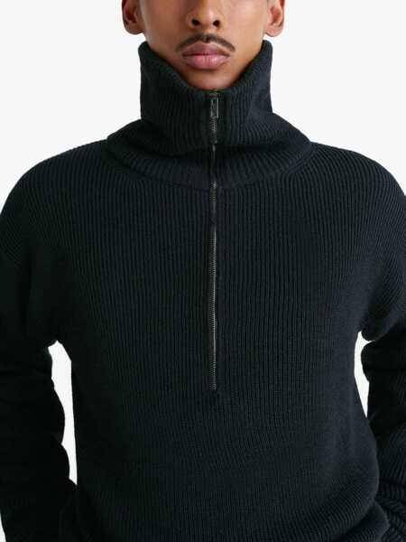 Pulovere LEMAIRE Lemaire Half Zip Sweater In Ribbed Virgin Wool Black Barbati (BM 18956613) 5