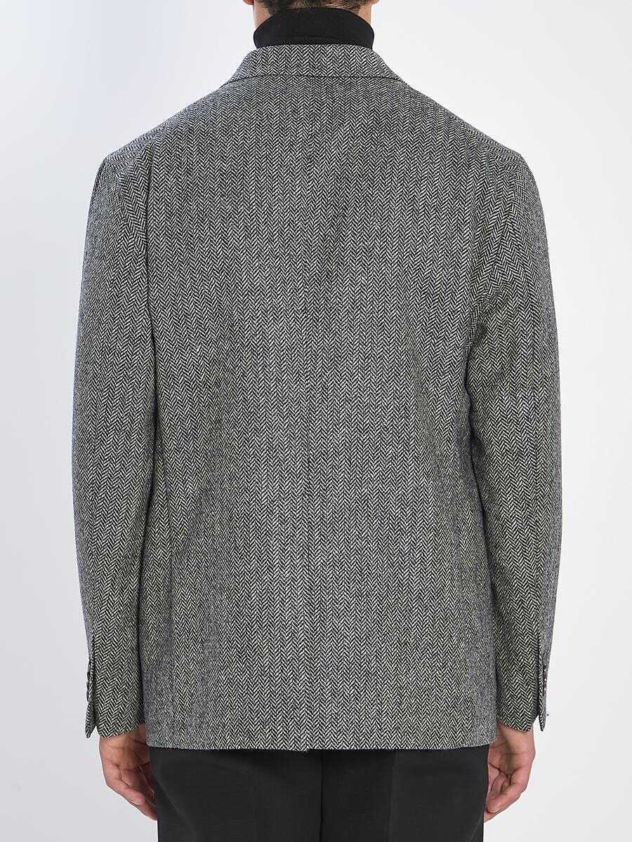 Sacouri Tagliatore Herringbone Double-Breasted Jacket Black Barbati (BM 18957480) 4
