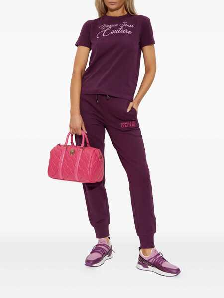 Tricouri Versace Jeans Couture Versace Jeans Couture Logo Burgundy Stretch Cotton T-Shirt Red Femei (BM 18958536) 2