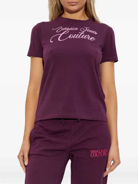 Tricouri Versace Jeans Couture Versace Jeans Couture Logo Burgundy Stretch Cotton T-Shirt Red Femei (BM 18958536) 3
