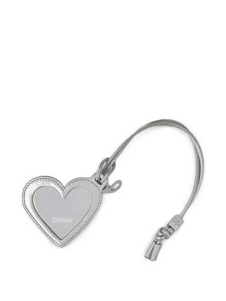 Accesorii Ganni Bou Heart Metallic Mirror With Logo Lettering Pendant And Heart Charm In Metal Woman GREY Femei (BM 18960159) 1