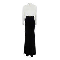 Rochii Elisabetta Franchi White And Black Long Dress With Metallic Detail And Skirt Design In Fabric Woman