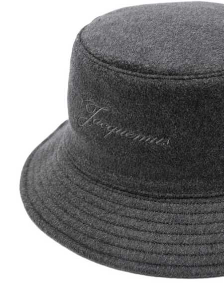 Sepci JACQUEMUS Le Bob Cachemiro Grey Bucket Hat With Logo Lettering Embroidery On The Front And Ribbed Brim In Wool Man GREY Barbati (BM 18960306) 3