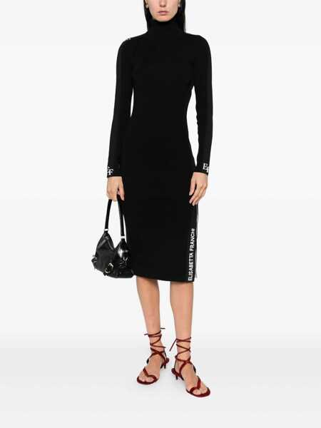 Rochii Elisabetta Franchi Black Turtleneck Dress With Logo Lettering On The Side In Wool Woman Black Femei (BM 18960318) 2