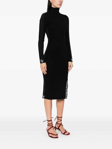 Rochii Elisabetta Franchi Black Turtleneck Dress With Logo Lettering On The Side In Wool Woman Black Femei (BM 18960318) 3