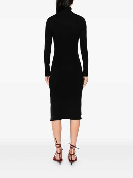 Rochii Elisabetta Franchi Black Turtleneck Dress With Logo Lettering On The Side In Wool Woman Black Femei (BM 18960318) 4