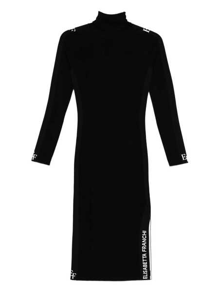 Rochii Elisabetta Franchi Black Turtleneck Dress With Logo Lettering On The Side In Wool Woman Black Femei (BM 18960318) 1