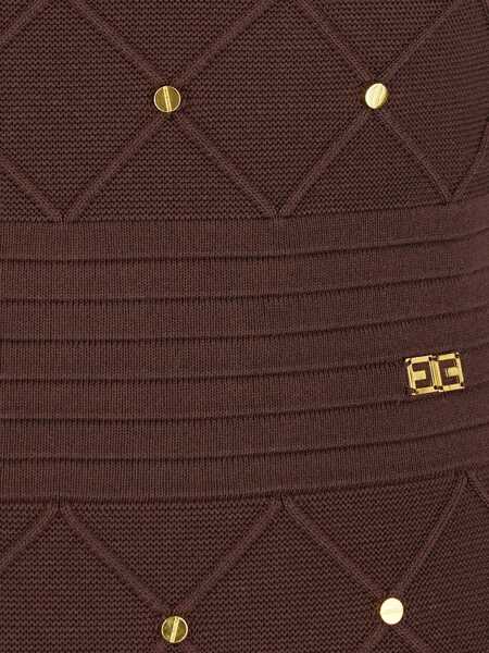 Rochii Elisabetta Franchi Brown Crewneck Diamond Quilted Dress With All-Over Embellishments In Wool Woman BROWN Femei (BM 18960324) 3