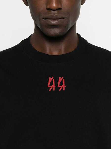 Tricouri M44 LABEL GROUP Black Crewneck T-Shirt With Logo On The Front And Maxi Logo On The Rear In Cotton Man Black Barbati (BM 18960603) 4