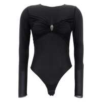 Body-uri Black Crewneck Bodysuit With Knot Detail On The Front And Jewel Embellishment In Viscose Stretch Woman Femei