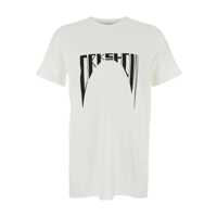 Tricouri White Crewneck T-Shirt With Logo Print On The Front In Cotton Man Barbati