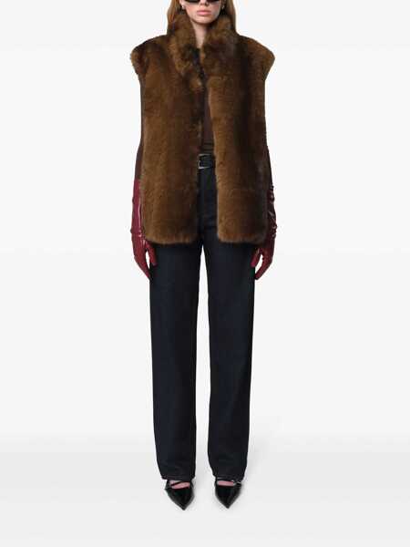 Paltoane Apparis Brown Sleeveless Coat With Hidden Front Fastening In Faux Fur Woman BROWN Femei (BM 18962175) 2