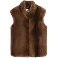 Paltoane Brown Sleeveless Coat With Hidden Front Fastening In Faux Fur Woman Femei