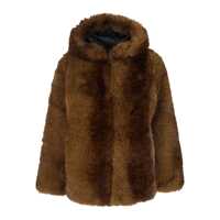 Paltoane Brown Fur Coat With Fixed Hood In Faux Fur Woman Femei