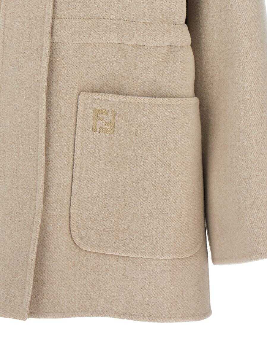 Geci Fendi Fendi Ff Wool Parka Beige Femei (BM 18962424) 5