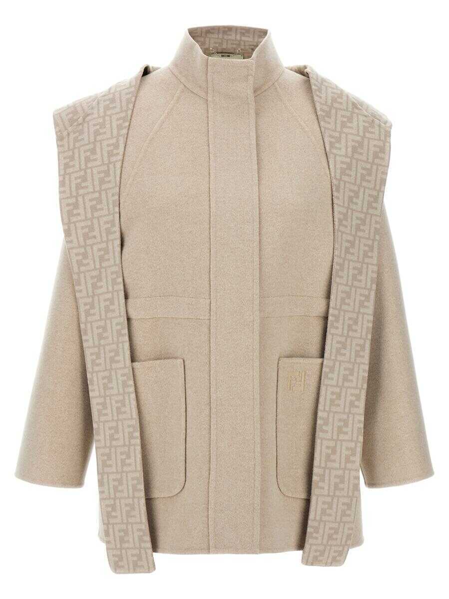 Geci Fendi Fendi Ff Wool Parka Beige Femei (BM 18962424) 1