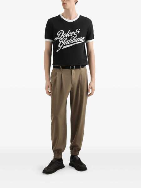 Tricouri Dolce & Gabbana Black Crewneck T-Shirt With Maxi Logo Lettering On The Front In Cotton Man Black Barbati (BM 18962547) 2