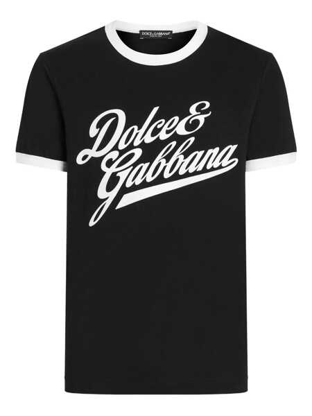 Tricouri Dolce & Gabbana Black Crewneck T-Shirt With Maxi Logo Lettering On The Front In Cotton Man Black Barbati (BM 18962547) 1