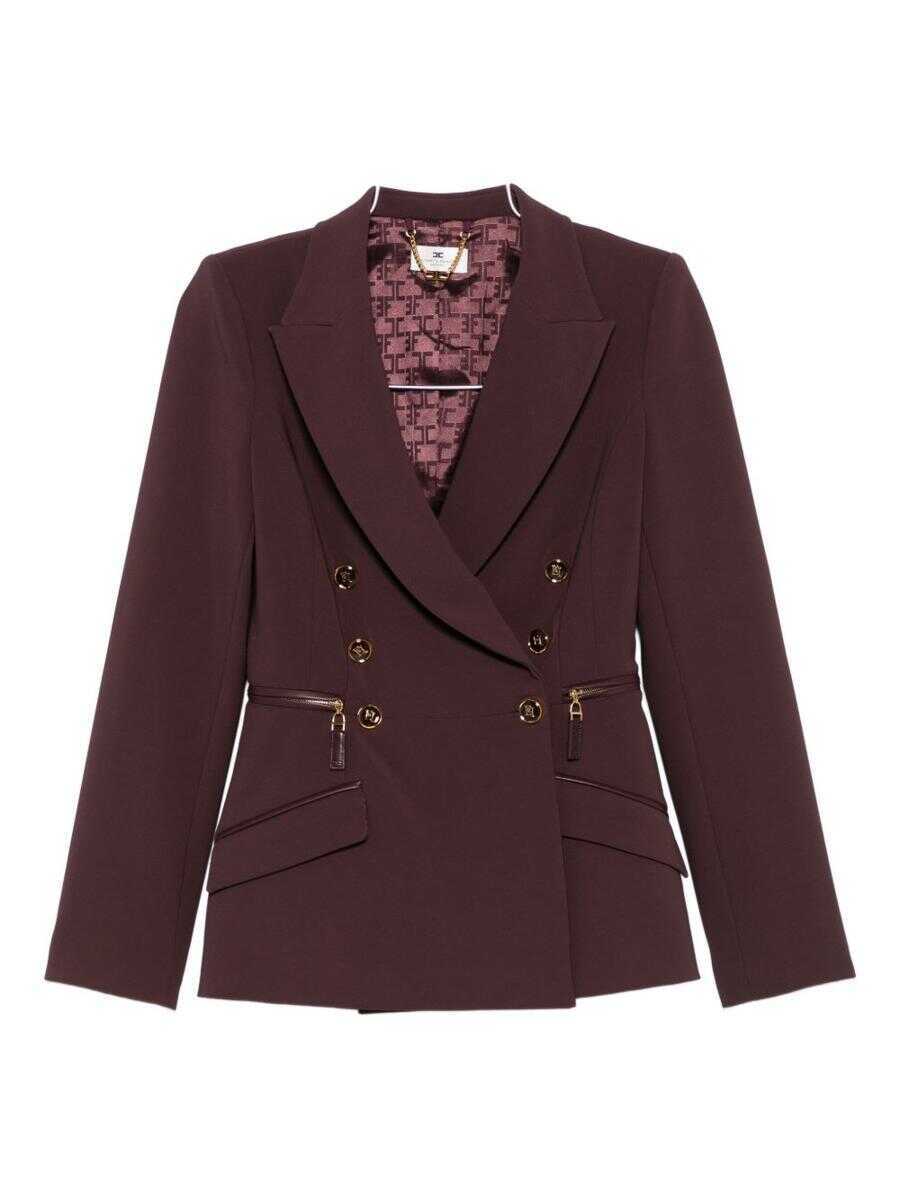 Sacouri Elisabetta Franchi Elisabetta Franchi Double-Breasted Crepe Blazer In Burgundy Red Femei (BM 18962649) 1