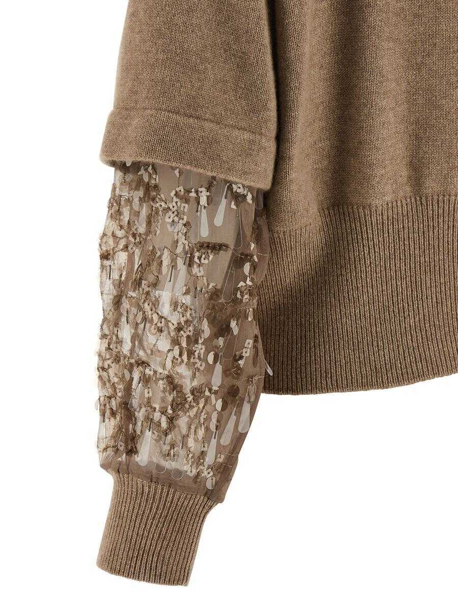 Cardigane Brunello Cucinelli Brunello Cucinelli Sequin Sleeve Cardigan Beige Femei (BM 18964608) 4