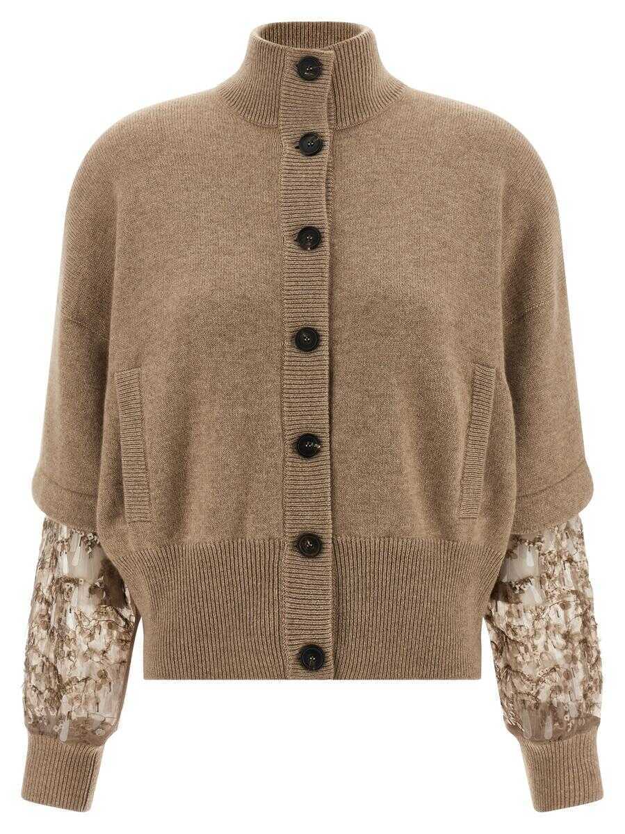 Cardigane Brunello Cucinelli Brunello Cucinelli Sequin Sleeve Cardigan Beige Femei (BM 18964608) 1