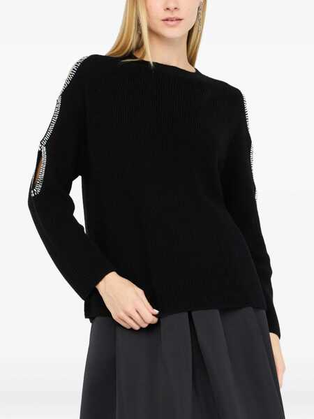 Pulovere Liu Jo Liu Jo Wool Sweater With Embellished Sleeve Details Black Femei (BM 18964965) 3