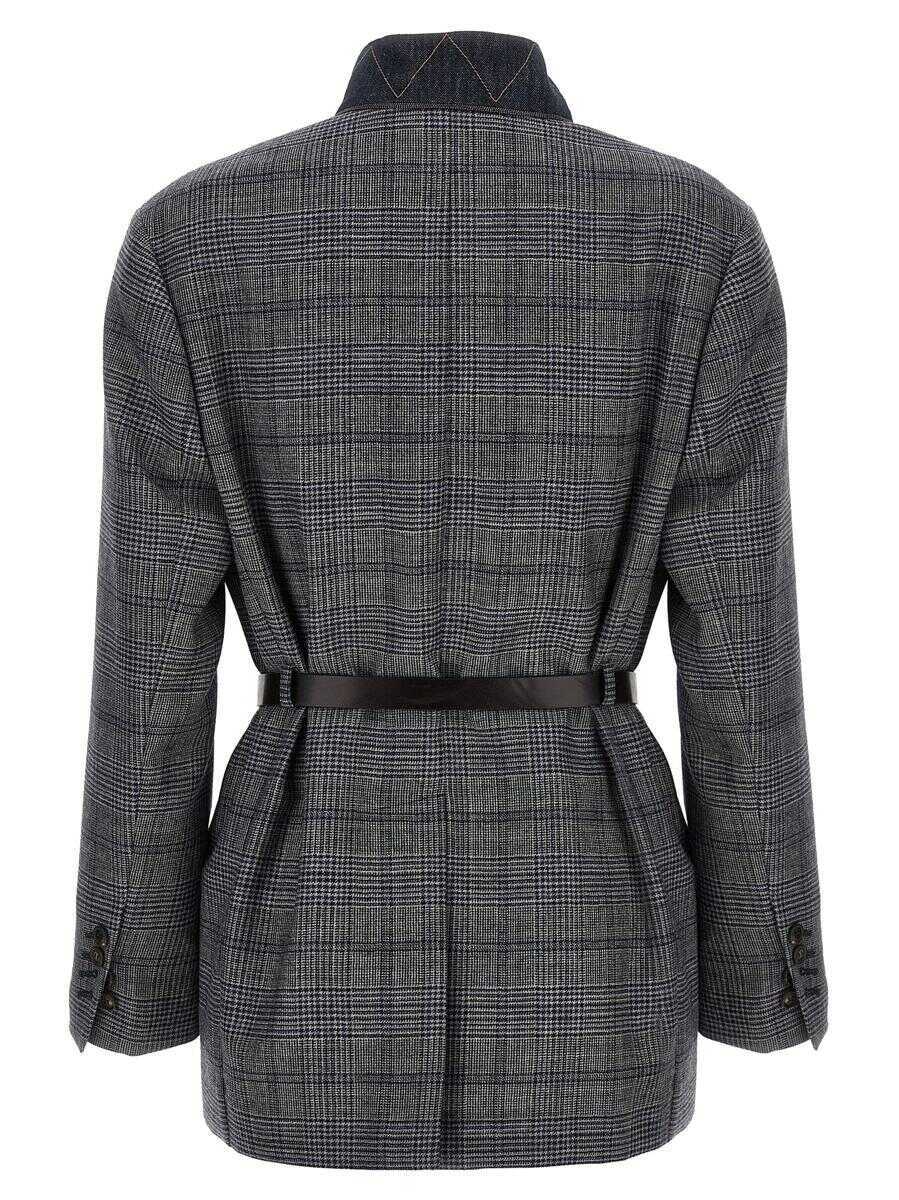 Sacouri Brunello Cucinelli Brunello Cucinelli Monile Houndstooth Blazer GRAY Femei (BM 18964974) 3