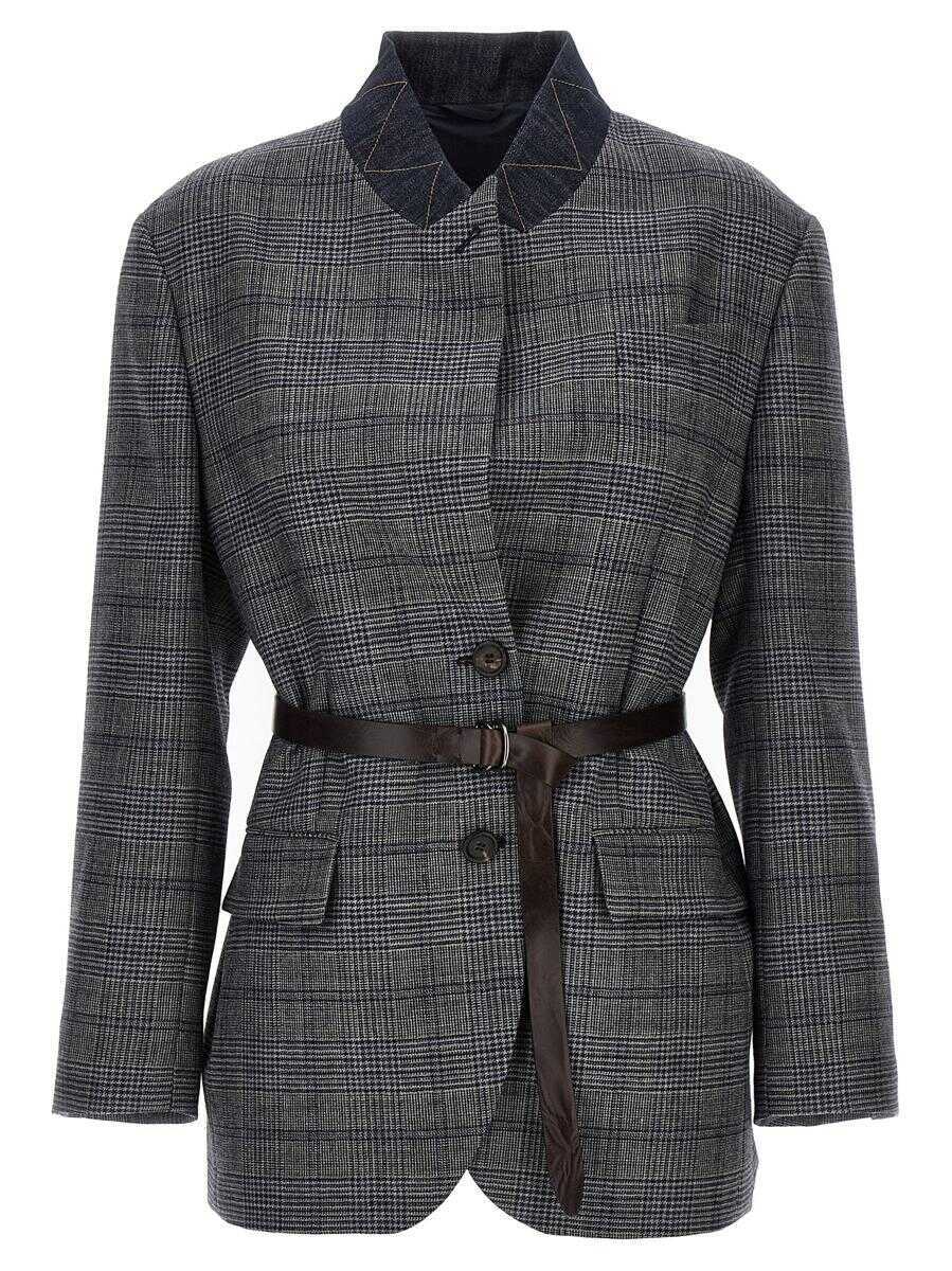 Sacouri Brunello Cucinelli Brunello Cucinelli Monile Houndstooth Blazer GRAY Femei (BM 18964974) 1