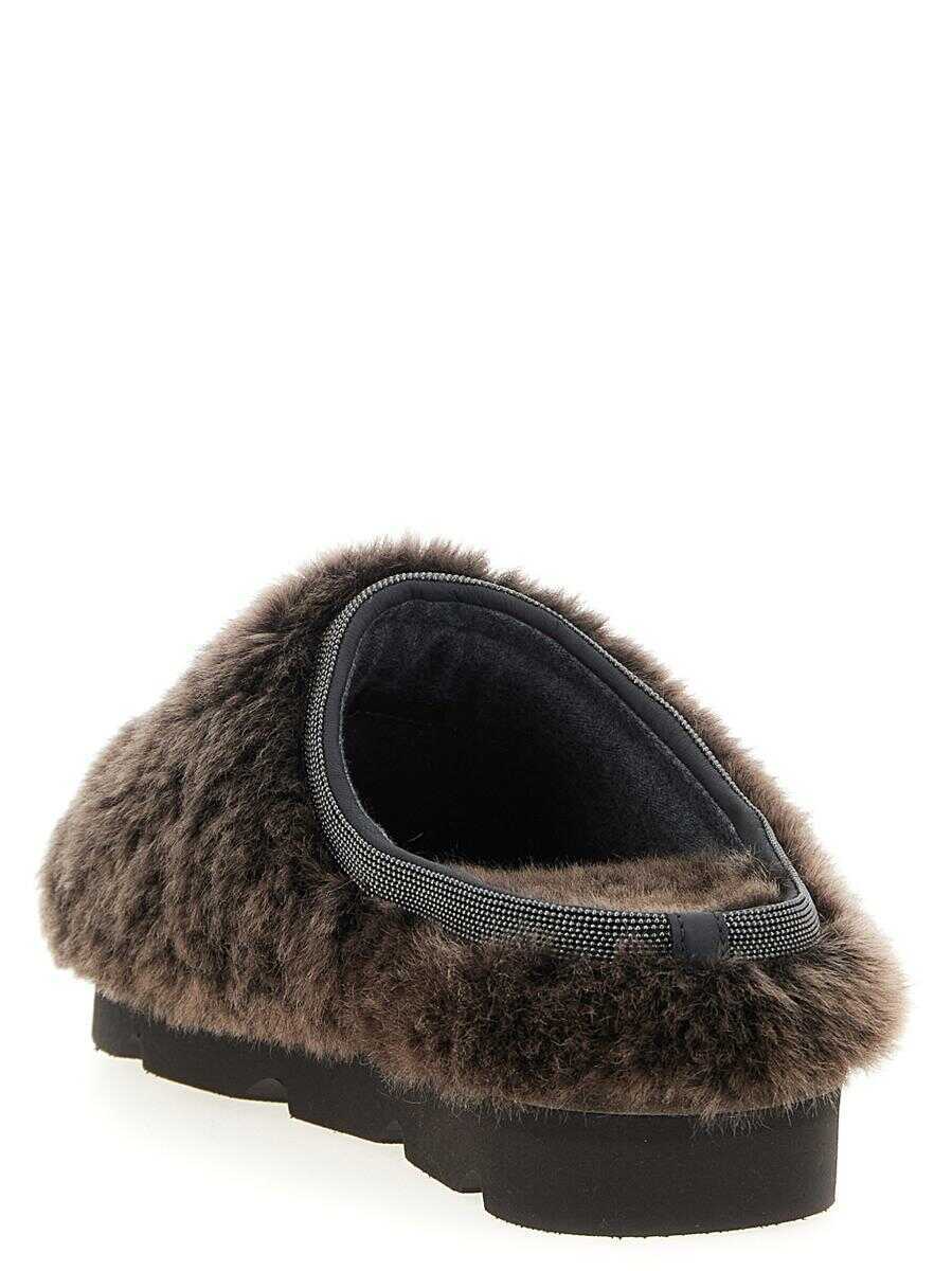 Balerini Brunello Cucinelli Brunello Cucinelli Monile Sherling Sabots BROWN Femei (BM 18965328) 3