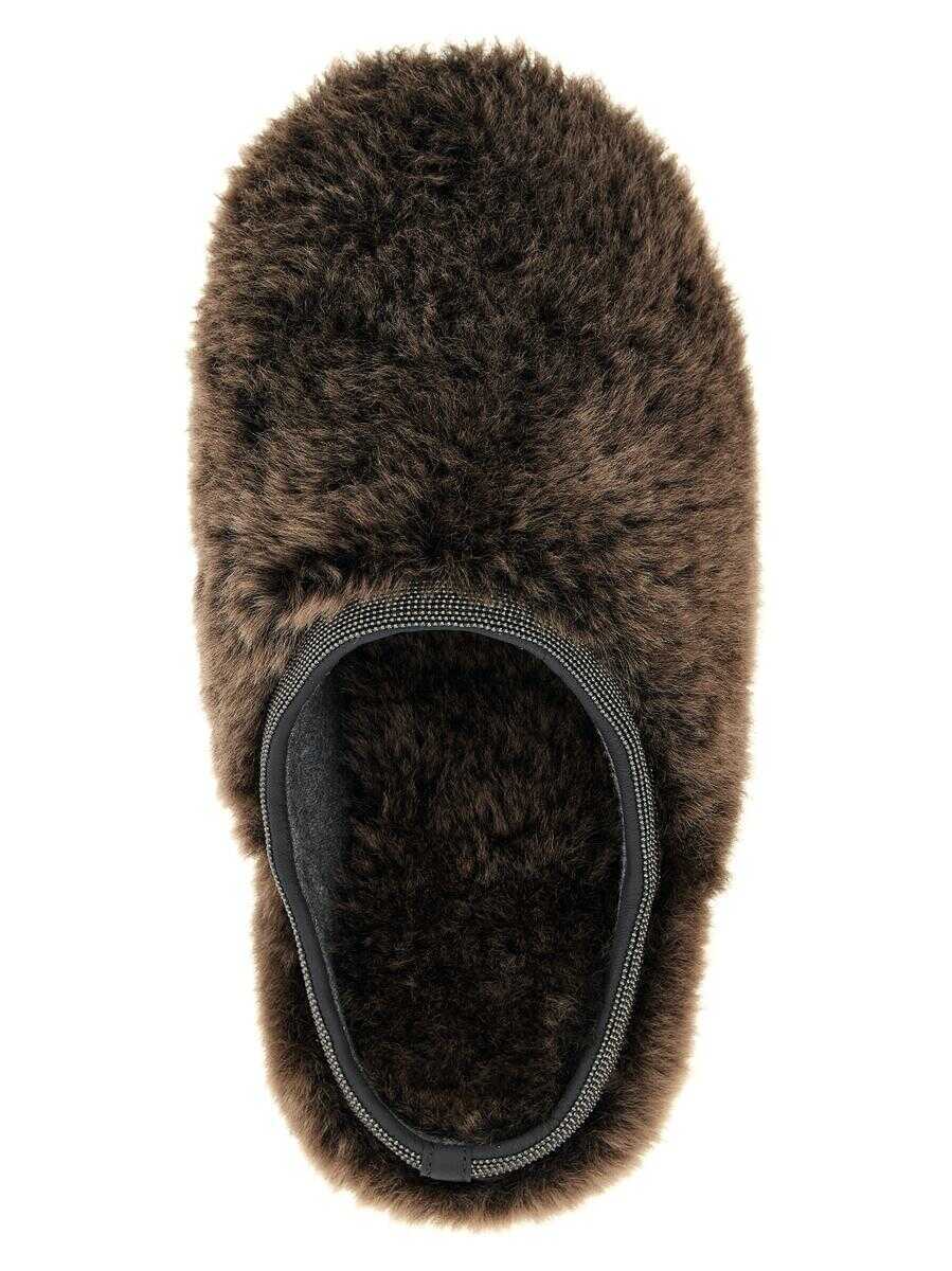 Balerini Brunello Cucinelli Brunello Cucinelli Monile Sherling Sabots BROWN Femei (BM 18965328) 4