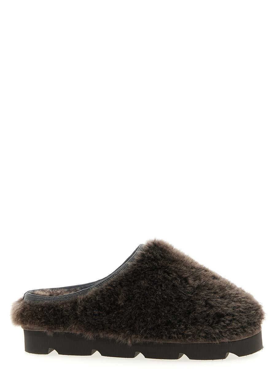 Balerini Brunello Cucinelli Brunello Cucinelli Monile Sherling Sabots BROWN Femei (BM 18965328) 1