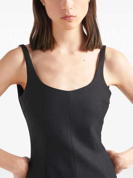 Rochii Prada Prada Enamel Triangle-Logo Wool Dress Black Femei (BM 18965553) 4