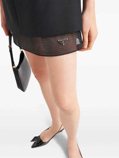 Rochii Prada Prada Enamel Triangle-Logo Wool Dress Black Femei (BM 18965553) 5